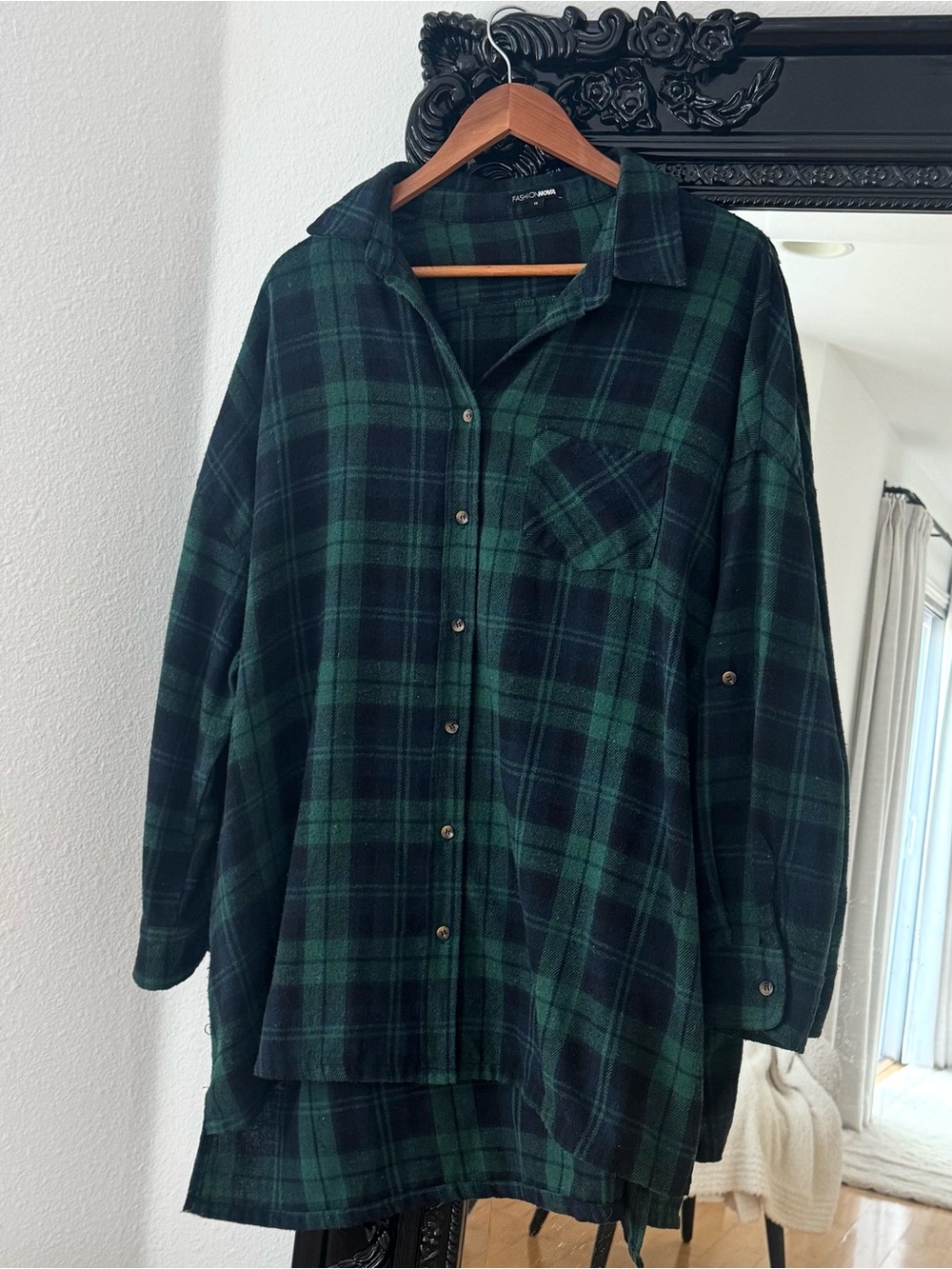 Fashion Nova | Women’s Green & Blue Plaid Oversized Flannel Shirt